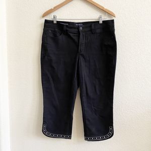 NYDJ Womens Crop Jeans Black Ariel Pockets Embellished Denim Lift Tuck Petite 10